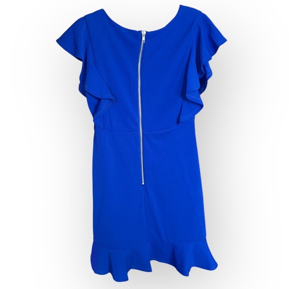 Blue V Neck Flutter Sleeve Fit Flare Mini Dress Back Zip Cocktail M Crystal Doll - Picture 3 of 6